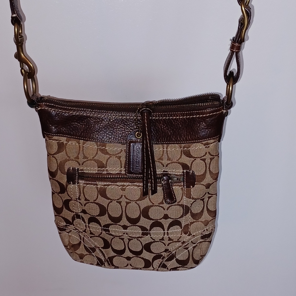 Coach Signature Brown & Tan Crossbody Bag